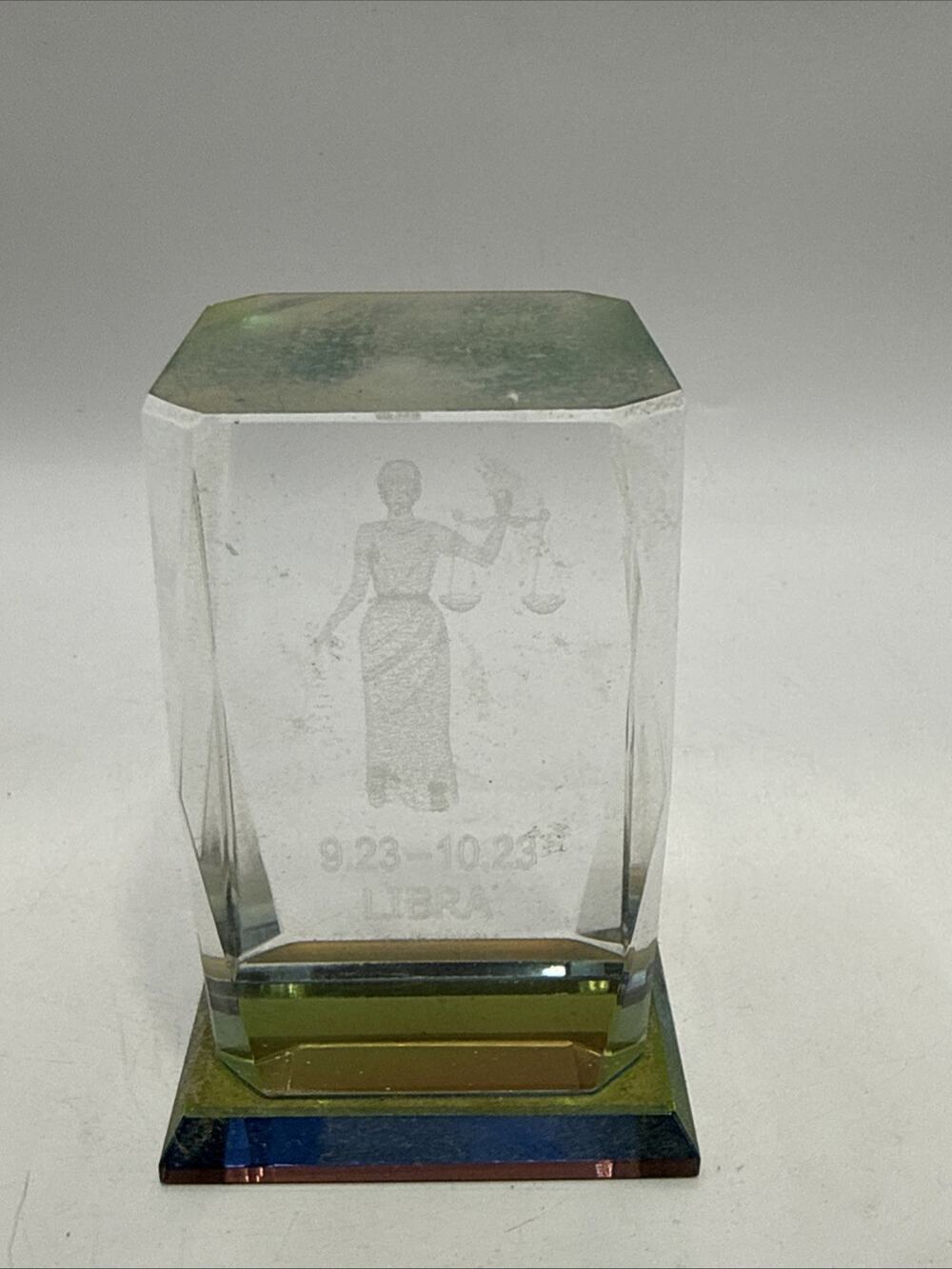 Libra - Zodiac Sign / Laser Etched Glass Paperweight (3 x 2 x 2) *